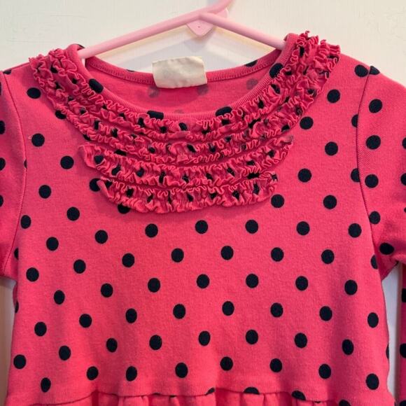 Mini Boden Size 7 - 8 Pink Dress with Blue Polka Dots Ruffle Neckline - Picture 5 of 5